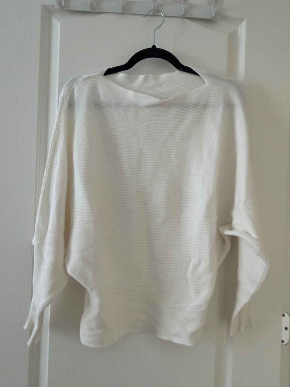 Women's Cream Cowl Neck Sweater - Lightweight Rib Knit